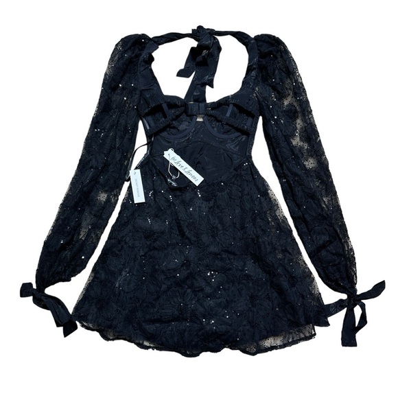 For Love & Lemons Black Kiersten Long Sleeve Mini Dress US XS - Picture 7 of 11